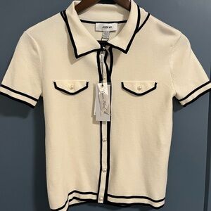 Jason Wu Ivory Button Down Shirt/ Cardigan Top with Black Trim